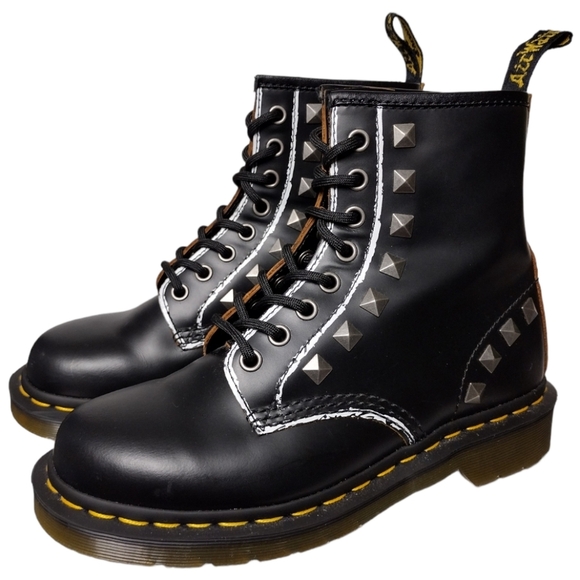 Dr. Martens Shoes - Dr. Martens 1460 Stud Leather Black Rolled Vintage Smooth Boots